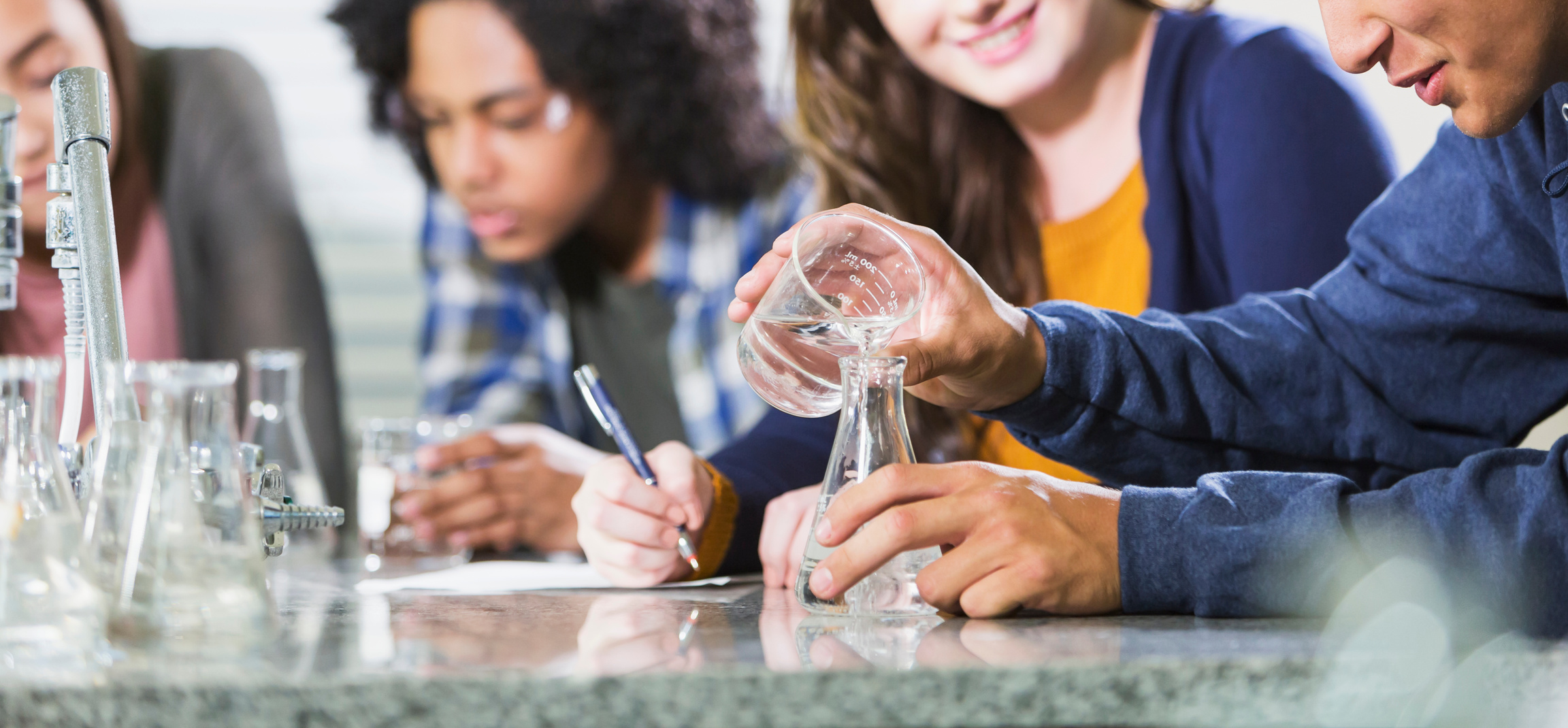 High school students in chemistry lab