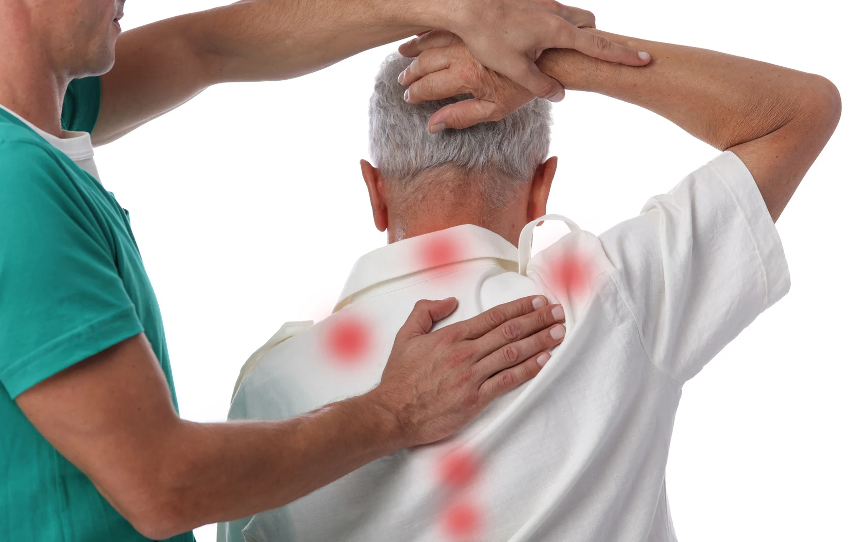 Chiropractic treatment. Shiatsu massage, Back Pain trigger points. Physiotherapy for senior male patient
